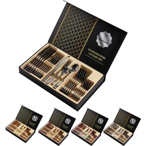 24 Pc Stainless Steel Cutlery Set Kitchen Tableware Complete Set Fork Spoon Knife Set With Box
