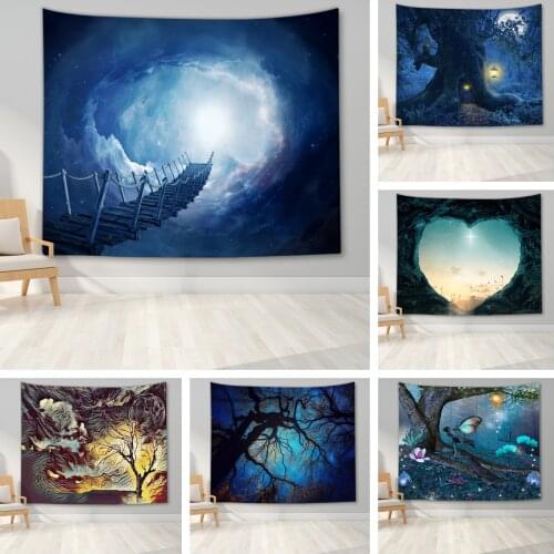 Night Nature Landscape Tapestry Forest Tree Wall Tapestry Hanging Wall Art Hanging Blanket for Bedroom Living Room Dorm Decor