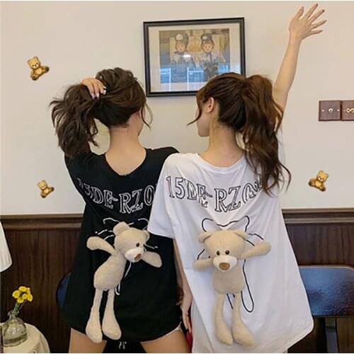 The new 2020 short sleeve back has a three-dimensional bear female popular T-shirt casual women summer tide