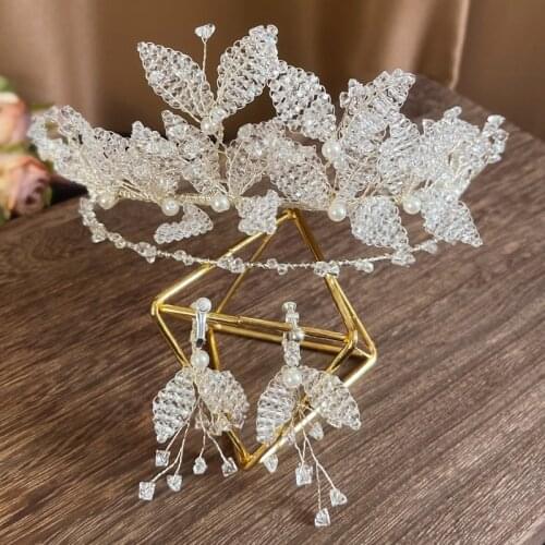 New Bride Tiara Crystal Headdress Wedding Hair Accessories Rhinestone Beaded Crowns Headband Wedding Jewelry Crowns For Women