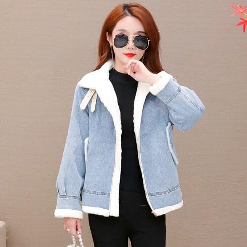 New Plus Size Thicken Jeans Coat Autumn Winter Casual Loose Velvet Warm Pockets Cowboy Overcoat For Women Larger Denim Outerwear