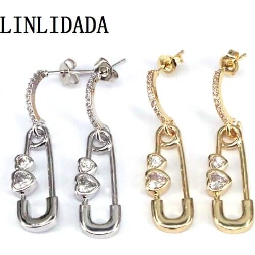 5Pairs Wholesale Fashion Women Safety Pin Earrings Pave Cz Crystal Dangle Earrings For Women Jewelry