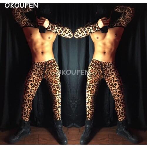 Original Design Fashion New nightclub bar Sexy leopard Print male DS half Costume theme show party costume set