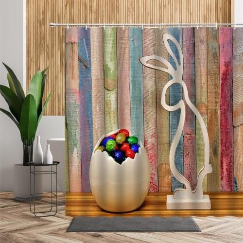 Easter Children Shower Curtain Rabbit Egg Bathroom Decor Bath Accessories 3D Creative Holiday Backdrop Cloth Waterproof Curtains