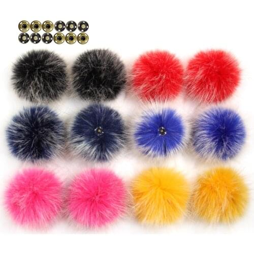 Pack of 12 Faux Fox Fur Pompoms for Hats High Density Immitated Real Fur Pompoms With Buckle DIY Hat