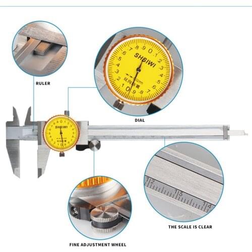 SH-5105 With Watch Caliper 0-150/0.01 Dial Vernier 0-200/0.02 Table Card 300