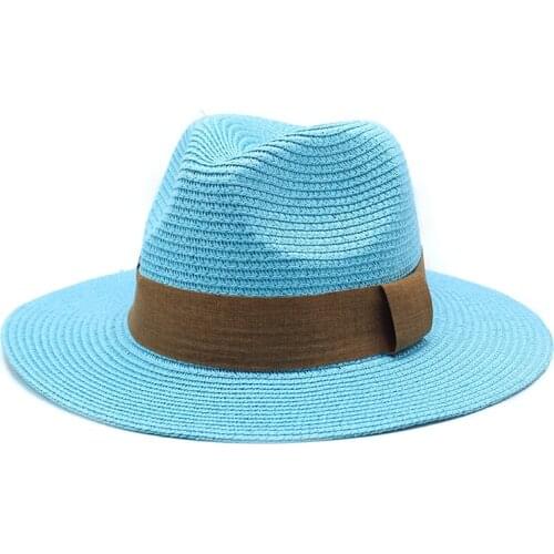Simple Fashion Summer Outdoor Sunshade Wide Brim Colorful Straw Hat Casual Jazz Church Caps With Silk Ribbon Flat Top Straw Hats