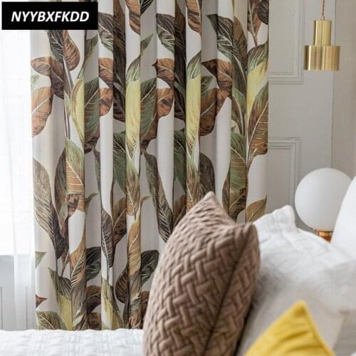 Home Living Room Dining Room Bedroom Modern Curtain Simple Blackout Curtain Leaf Printing Tulle Customization