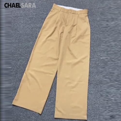 2021 Spring Autumn Office Lady Wide Leg Pants Solid Loose High Waist Casual Women Suit Pants Female Pantalones