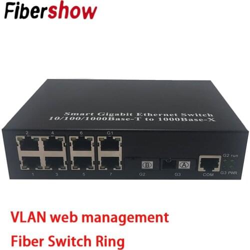 VLAN web management 8UTP&2SC Industrial Fiber Switch Ring mode 2 1.25G fiber port Smart Gigabit Ethernet Fiber Switch 1000M RJ45