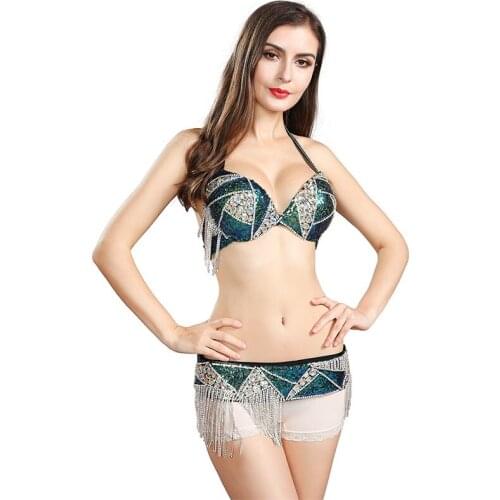 High-end Women Oriental Dance Competition Suit Bra+Belt Sexy Belly Dance Costume Outfit Set Bra Belt Carnival Bollywood
