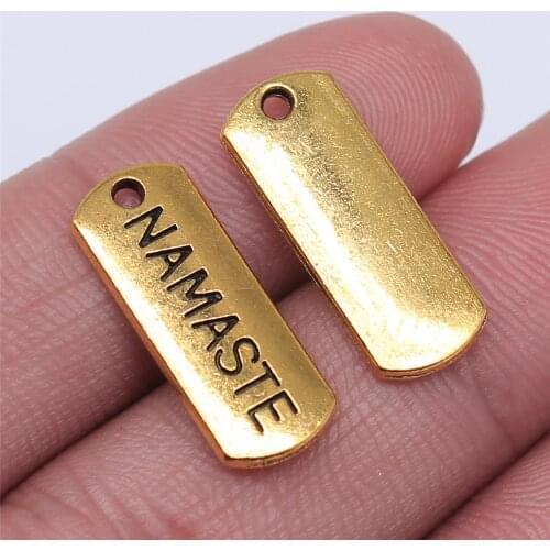 WYSIWYG 10pcs 21x8mm Charm Namaste Tag 3 Colors Namaste Tag Charms Namaste Tag Pendant Charms For Jewelry Making
