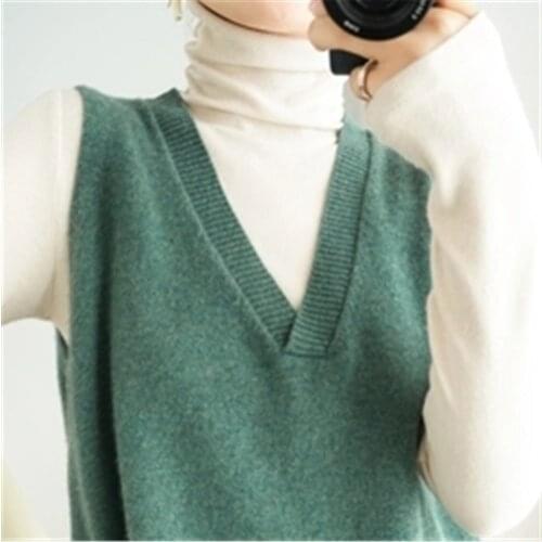 2021 Korean Fashion new v-neck knitted waistcoat vest womens outerwear top loose sleeveless bottoming shirt sweater ZY6030