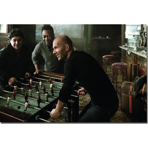 Zidane Pele Maradona Play Table Soccer Poster Canvas Cloth Fabric Print Painting for Home Decor Wall Art Picture