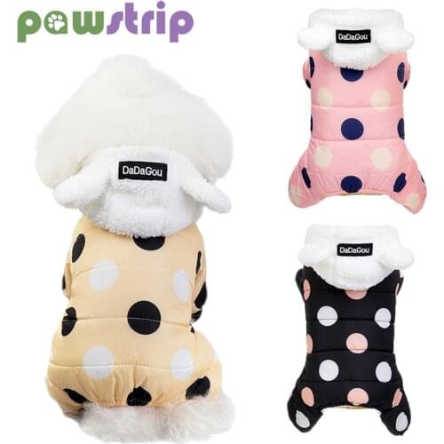 Winter Dog Clothes Hoodie Coat Soft Warm Big Polka Dot Cotton Jacket Outdoor Thicken Fleece Clothes for Small Dogs Puppy Sweater