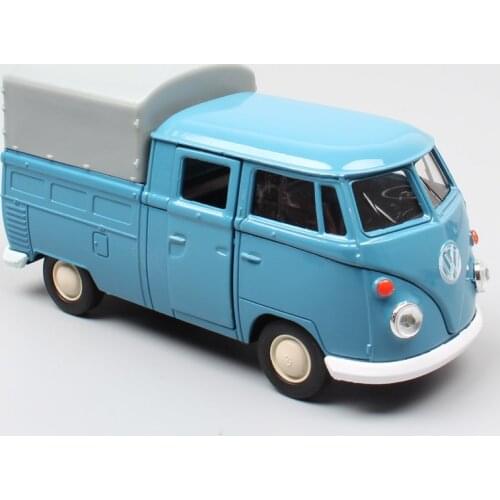 1/36 Mini Welly T1 Double Cabins Pickup Car Truck Cargo Van Kombi bus Camper Vehicles Diecast Pull Back Toy Scale Model For Boys