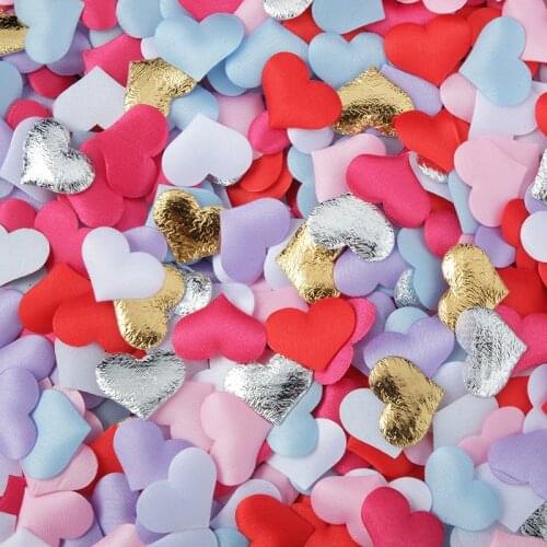 1000pcs/lot New ! 20mm Sponge Satin Fabric Heart Petals Table Bed Fabric Heart Petals For Wedding Valentine Decoration