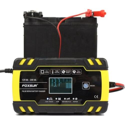 12/24V 8A Pulse Repair Car Motorcycle Charger LCD Display for AGM GEL WET Lead Acid Motorcycle Car Battery Charger Auto ATV