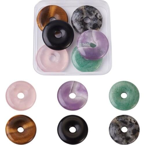 6pcs/Box 6 Styles Natural Gemstone Pendants Donut/Pi Disc Shape for DIY Necklace Jewelry Making Accessories 28x5mm