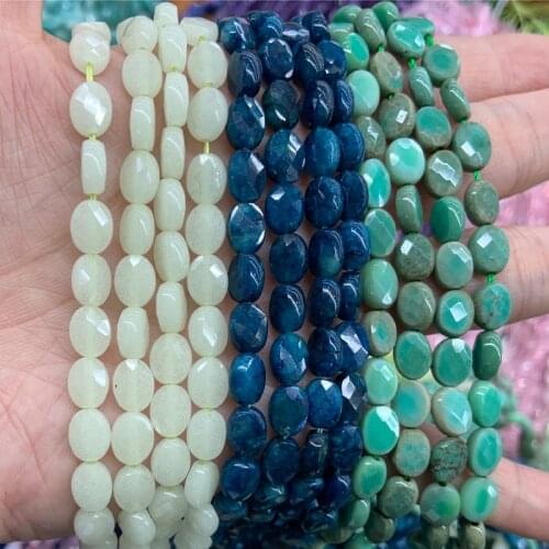 6x8mm Natural Luminous Apatite Green Garnet Stone Beads 15'' Faceted Oval DIY Loose Beads For Jewelry Making Beads Necklace Gift