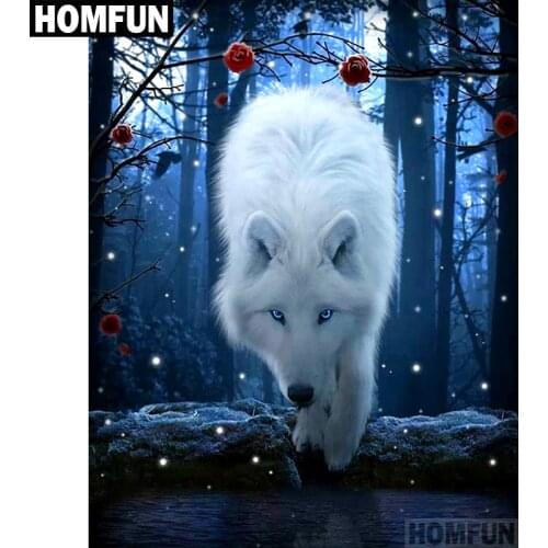 HOMFUN Full Square/Round Drill 5D DIY Diamond Painting "Forest Wolf" 3D Embroidery Cross Stitch 5D Home Decor A00660