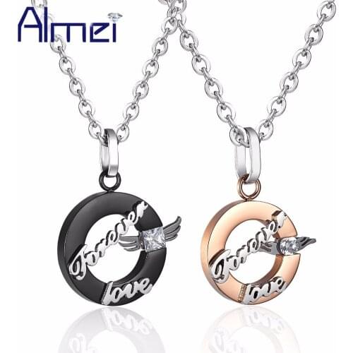 Almei Forever Love Angle Wing Necklaces & Pendants Stainless Steel Couple Necklace Paired Pendant Valentines Day Gift 2018 SN283