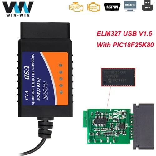 ELM327 V1.5 USB CH340 PIC18F25K80 ELM 327 V 1 5 Car Diagnostic For PC Windows OBD2 USB Auto Tool OBD 2 Scanner ODB2 Code Reader