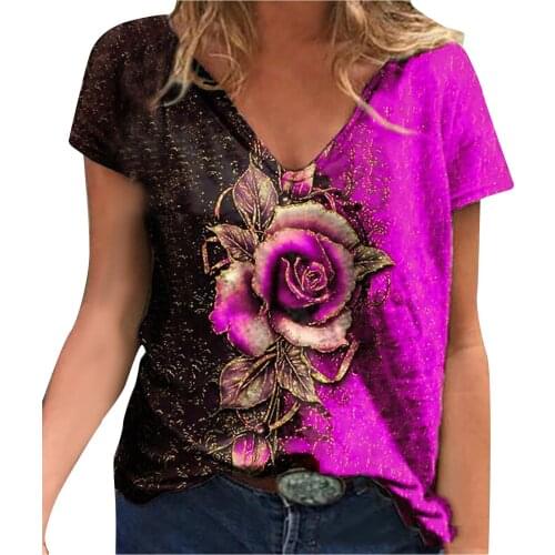 5xl Plus Size Tops For Female Patchwork Clothes Fashion Womens Summer Printed Short Sleeve V-neck Shirt Casual Tee Tops Блузка