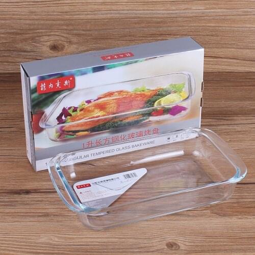 Large Capacity Clear Oblong Toughened Glass Baking Dishes Pan Oven Basics Plate Bakeware Non-Stick Kitchen Tool Cheese Rice Tray
