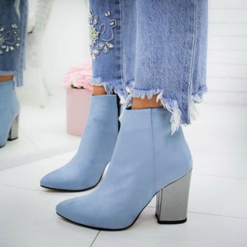 Women Ankle Boots 2021 Fashion Boots Woman Autumn Winter Pointed Toe High Heels Zipper Female Shoes Booties Females Botas Mujer