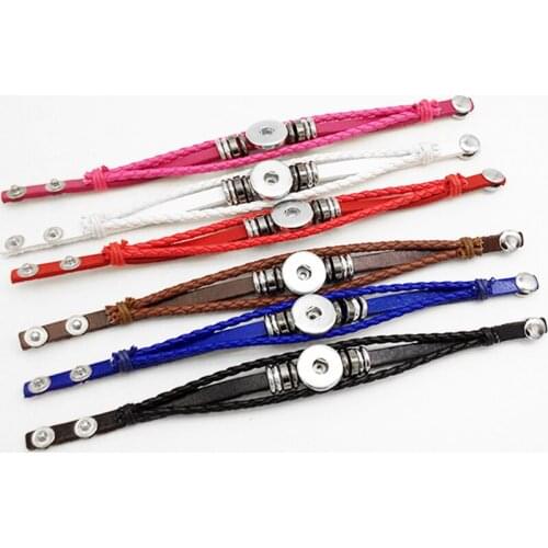 Leather retro 18mm snap button bracelet DIY jewelry FG001