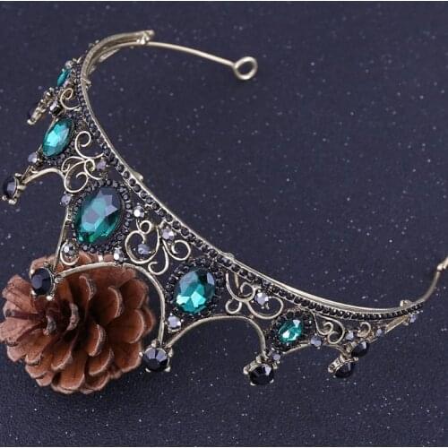 New Fashion Elegant Vintage Baroque Green Silver Crystal Tiaras Crowns for Women Girls Bride Wedding Hair Jewelry Accessories