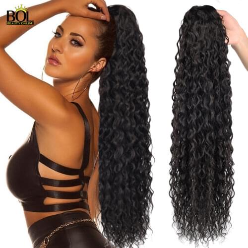 Beauty On Line Long Water Wave Ponytail Extension 80cm Synthetic Drawstring Clip in Ponytail Hair Piece Black Brown Ombre Color