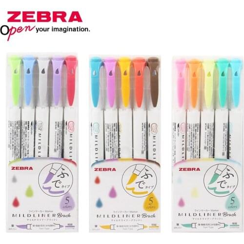 ZEBRA Double-headed Fluorescent Marker Watercolor Pen WFT8 Set Student with Colorful Soft Brush Hand Account Art Illustration