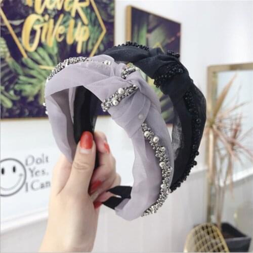 High-end boutique hair accessories womens bud silk yarn pearl knotted wide-brimmed headband headband girls hair band headwear