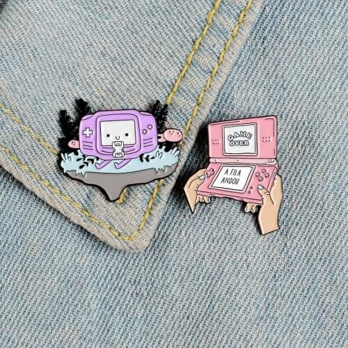 Pink purple lovely game machine Enamel Brooch Hand-held Recreational machines Lapel Pin Leather hat bag Badge jewelry Gifts
