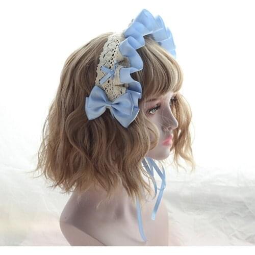 Gothic Lolita Headdress Ruffled Lace Ribbon Bowknot Headband Cute Japanese Anime Maid Cosplay Costume Hair Accessories Hairpin