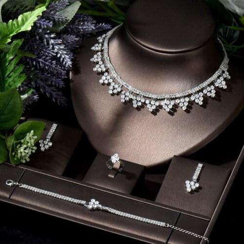 HIBRIDE Luxury Zircon Bridal Wedding Jewelry Sets Exquisite Zirconia Necklace/ Earrings/ Ring/ Bracelet Full Set for Women N-112