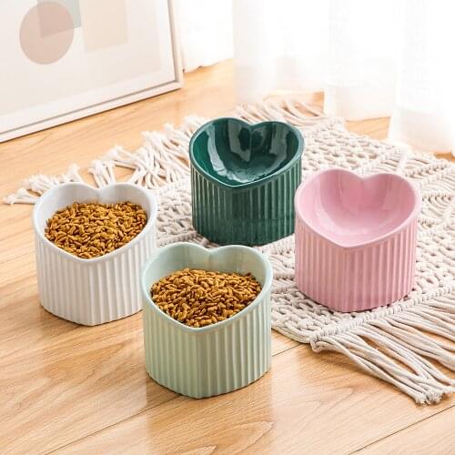 Ceramic Raised Cat Bowls, Tilted Elevated Food or Water Bowls , Stress Free, Backflow Prevention, Dishwasher and Microwave Safe