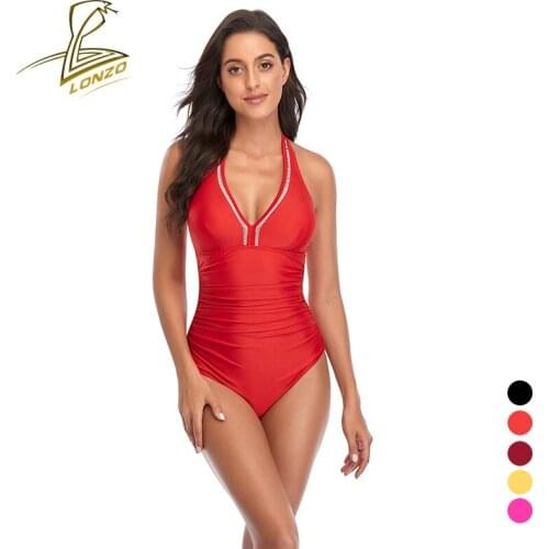 LONZO New Solid Color Push-Up Swimsuit One Piece For Women 2021 Sexy Backless Beach Bikini Set LSWB150