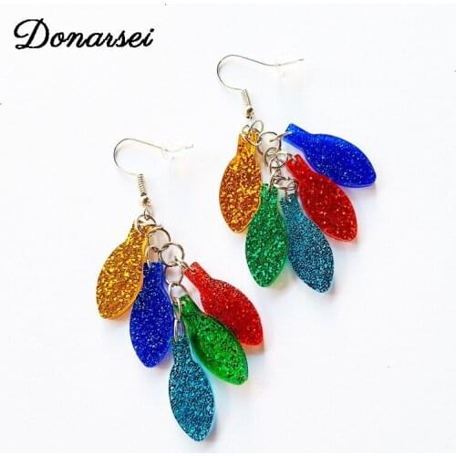 Donarsei Fashion Christmas Colorful Neon Lights Acrylic Earrings For Women Creative Xmas Neon Bulb Drop Earrings Party