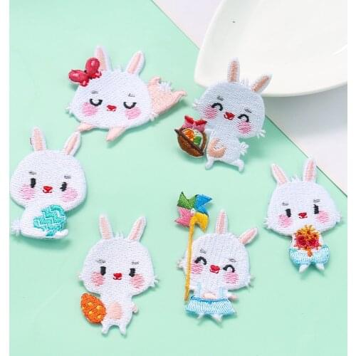 Cartoon Cute Rabbit Embroidery Patch White Rabbit Pull Carrot Applique DIY Mobile Phone Case Hand Account Clothes Backpack Decor