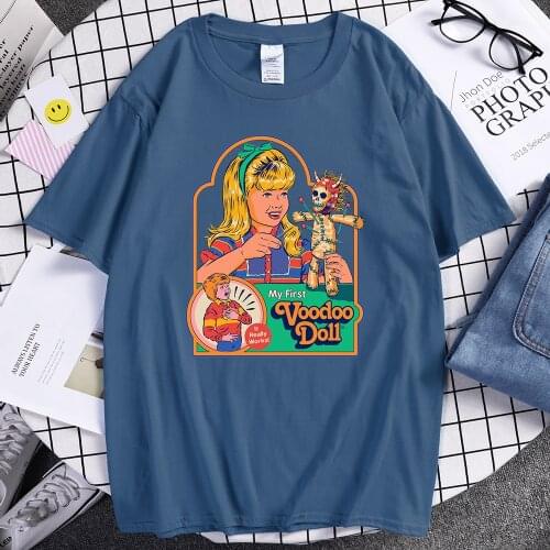 My First Voodoo Dollprinting mens T-shirt Harajuku Loose T Shirts Retro o-neck Short Sleeved Home Oversized T-shirts For Men