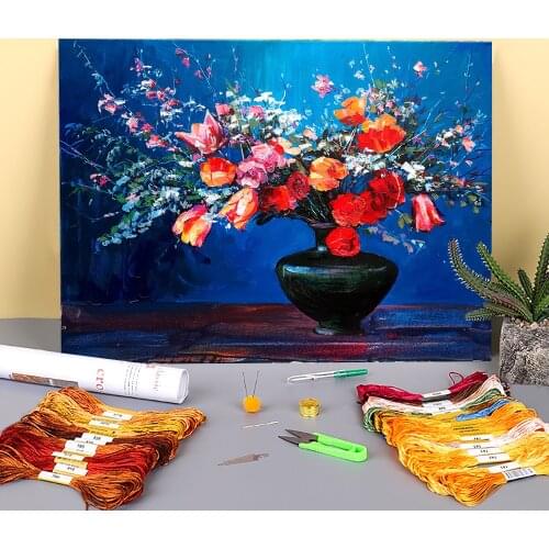 Landscape Flowers Pre-Printed 11CT Cross Stitch Embroidery Kit DMC Threads Knitting Handmade Sewing Handiwork Promotions