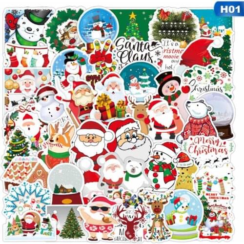 50 pcs Christmas Stickers Collection Decoration Santa Claus Snowman Graffiti Stickers For Skateboard Laptop Bottle Stationery