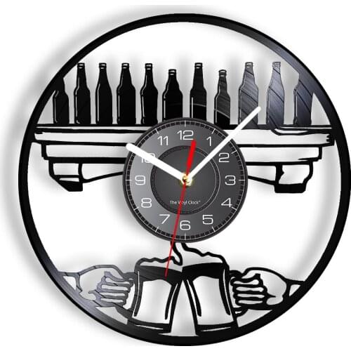 Wine O'Clcok Gramophone Record Wall Clock Wine Bottles Beer Cups Cheers Luminous Timepiece Bar Club Pub Art-Wall Decor LED Light