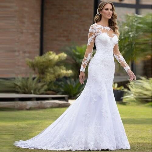 2019 charming Mermaid dress high quality o-neck vestido de noiva zipper bottom back marriage dress Custom made dress plus size