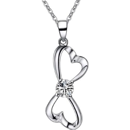 Wholesale Silver Plated Charm Jewelrys Necklace,free Shipping Fashion Fashion Jewelry Pendant Double Hearts Inlaid Stone AN169