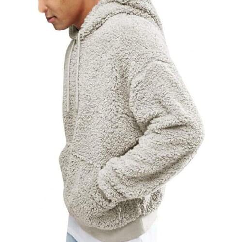 Autumn Winter Men Sweatshirt Solid Color Drawstring Hood Plush Pullover Hoodies Casual Sweatshirt for Men Male Clothing Fashion