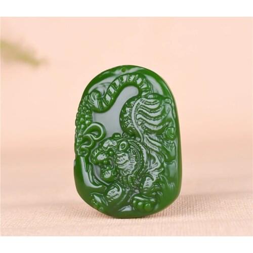 Tiger Natural Green Jade Pendant Necklace Chinese Carved Charm Jadeite Jewelry Fashion Accessories Amulet for Men Women Gifts